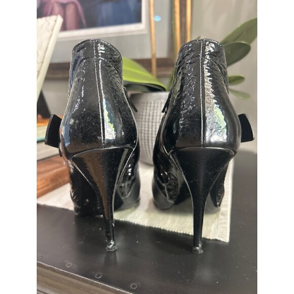 Givenchy Patent Leather Peep Toe Ankle Booties Black Womens Size 7 - Picture 6 of 11